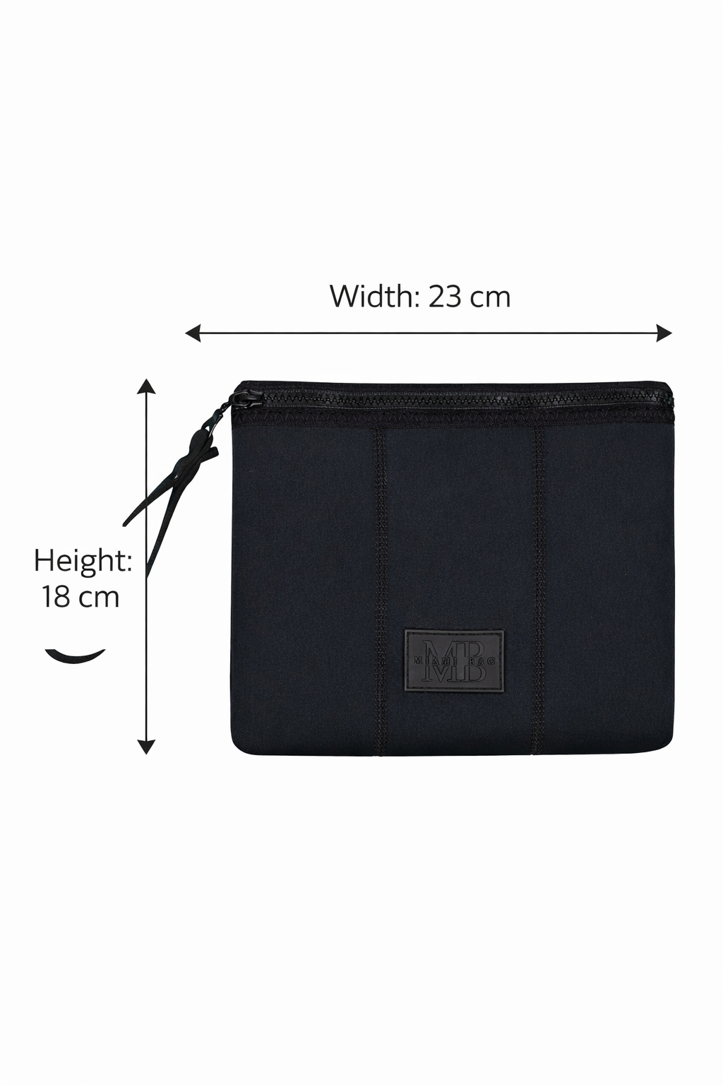 Black wristlet with a visible brand logo on a white background