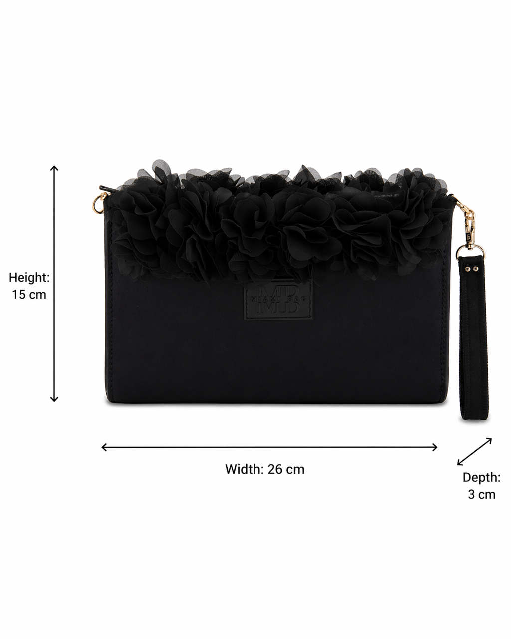 Forever Black Neoprene Flower Clutch