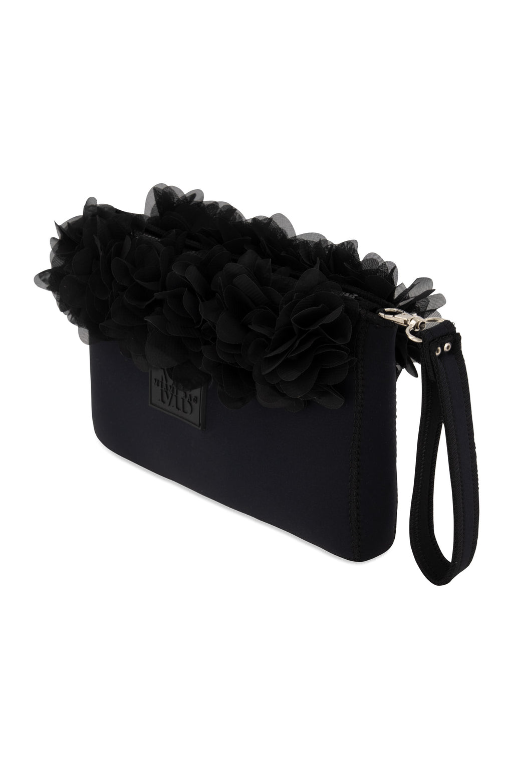 Forever Black Neoprene Flower Clutch